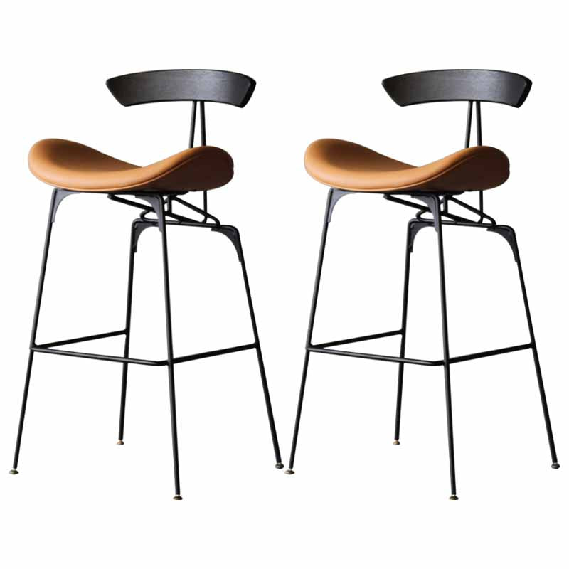 Iron Upholstered Counter Stools Industrial Low Back Bar Stools with Saddle Seat Orange 2 Piece Set Clearhalo 'Bar Furniture' 'Bar Stools' 'bar_stools' 'furn' 'furn_bar_stools' 'furniture_bar_stools' 'Kitchen & Dining Furniture' 'kitchen&dining_furn' 'kitchen' 'kitchen_furn' Furniture' 4422777