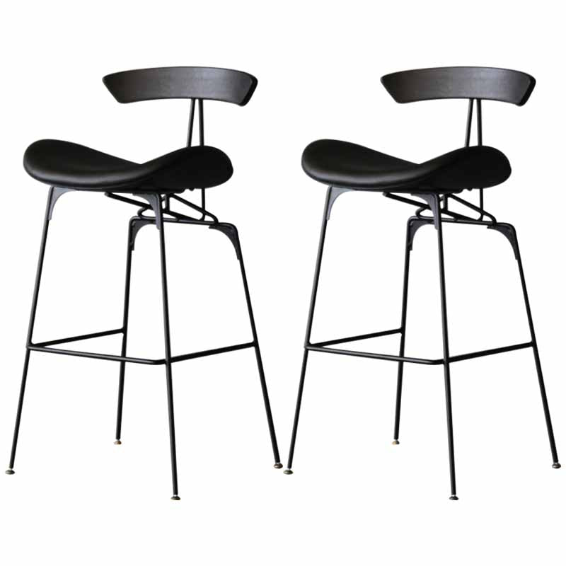 Iron Upholstered Counter Stools Industrial Low Back Bar Stools with Saddle Seat Black 2 Piece Set Clearhalo 'Bar Furniture' 'Bar Stools' 'bar_stools' 'furn' 'furn_bar_stools' 'furniture_bar_stools' 'Kitchen & Dining Furniture' 'kitchen&dining_furn' 'kitchen' 'kitchen_furn' Furniture' 4422779