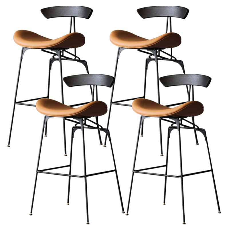 Iron Upholstered Counter Stools Industrial Low Back Bar Stools with Saddle Seat Orange 4 Piece Set Clearhalo 'Bar Furniture' 'Bar Stools' 'bar_stools' 'furn' 'furn_bar_stools' 'furniture_bar_stools' 'Kitchen & Dining Furniture' 'kitchen&dining_furn' 'kitchen' 'kitchen_furn' Furniture' 4422783