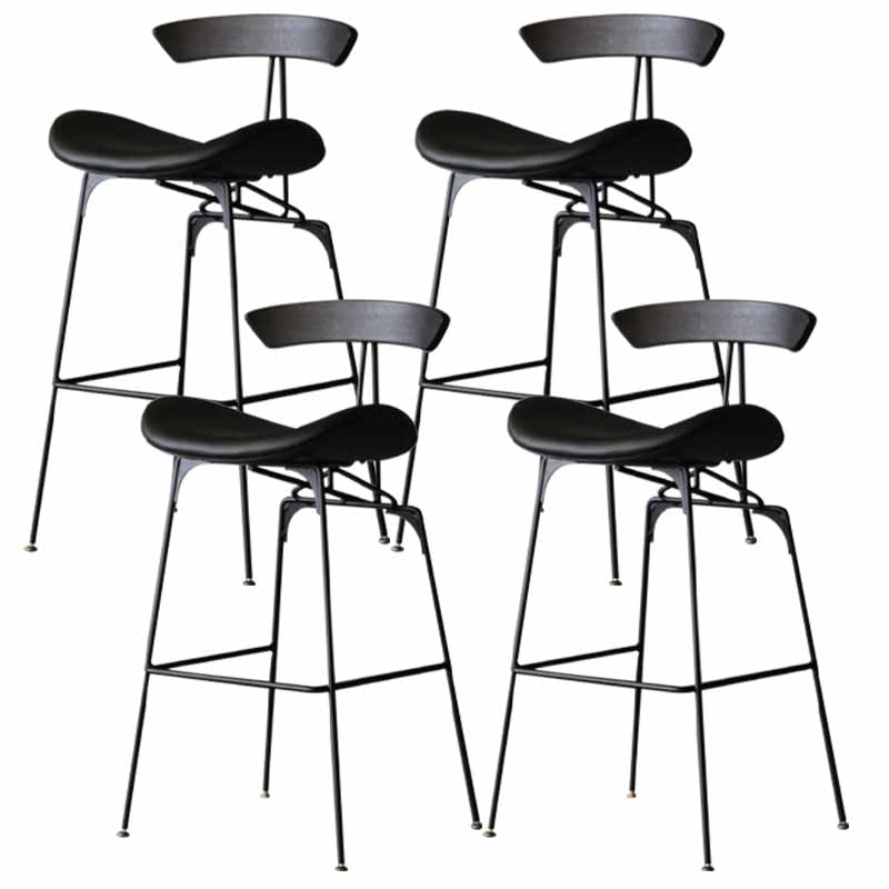 Iron Upholstered Counter Stools Industrial Low Back Bar Stools with Saddle Seat Black 4 Piece Set Clearhalo 'Bar Furniture' 'Bar Stools' 'bar_stools' 'furn' 'furn_bar_stools' 'furniture_bar_stools' 'Kitchen & Dining Furniture' 'kitchen&dining_furn' 'kitchen' 'kitchen_furn' Furniture' 4422785