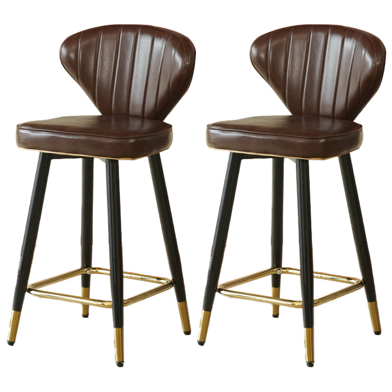 Metal Black Counter Stools Upholstered Low Back Scandinavian Bar Stools Brown 2 Piece Set Clearhalo 'Bar Furniture' 'Bar Stools' 'bar_stools' 'furn' 'furn_bar_stools' 'furniture_bar_stools' 'Kitchen & Dining Furniture' 'kitchen&dining_furn' 'kitchen' 'kitchen_furn' Furniture' 4422828
