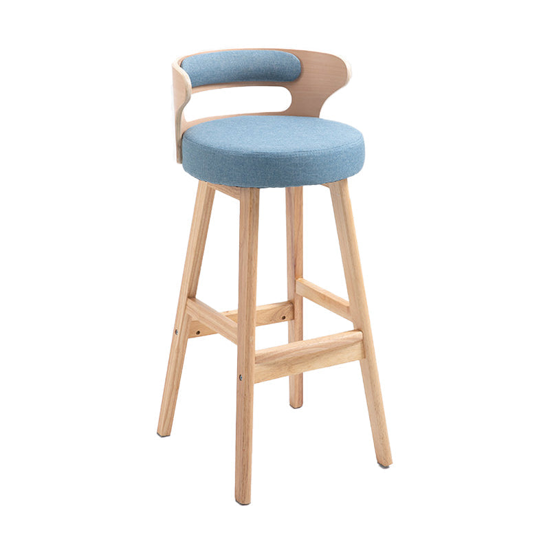 Scandinavian Wood Upholstered Counter Stools Low Back Bar Stools with Round Seat Blue 1 Piece Clearhalo 'Bar Furniture' 'Bar Stools' 'bar_stools' 'furniture_bar_stools' 'Kitchen & Dining Furniture' 'kitchen&dining_furn' 'kitchen' 'kitchen_furn' Furniture' 4422871