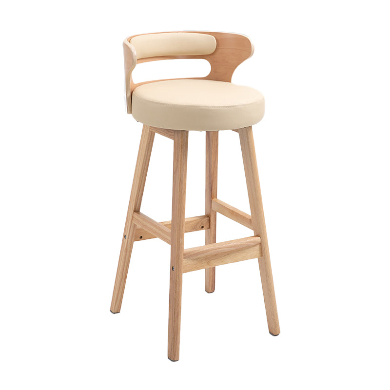 Scandinavian Wood Upholstered Counter Stools Low Back Bar Stools with Round Seat Beige 1 Piece Clearhalo 'Bar Furniture' 'Bar Stools' 'bar_stools' 'furniture_bar_stools' 'Kitchen & Dining Furniture' 'kitchen&dining_furn' 'kitchen' 'kitchen_furn' Furniture' 4422874