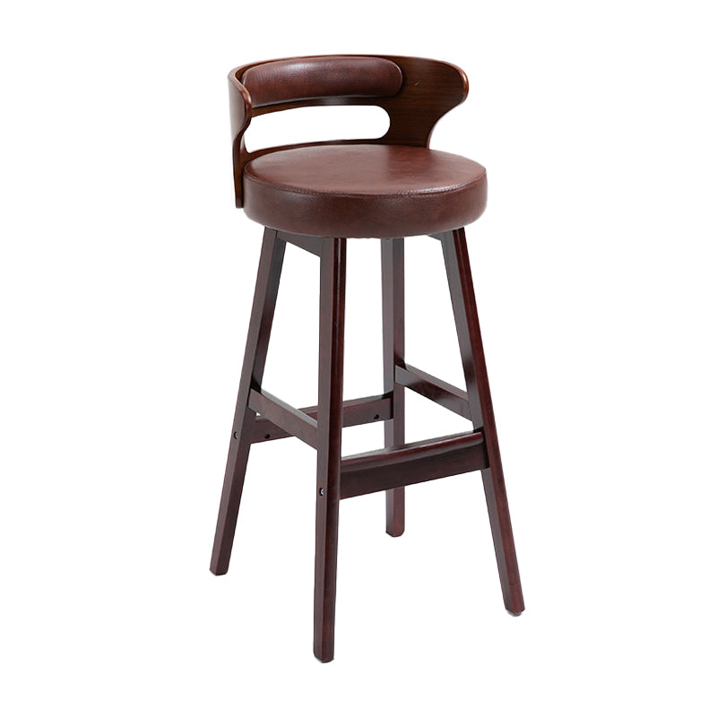 Scandinavian Wood Upholstered Counter Stools Low Back Bar Stools with Round Seat Red Brown 1 Piece Clearhalo 'Bar Furniture' 'Bar Stools' 'bar_stools' 'furniture_bar_stools' 'Kitchen & Dining Furniture' 'kitchen&dining_furn' 'kitchen' 'kitchen_furn' Furniture' 4422877