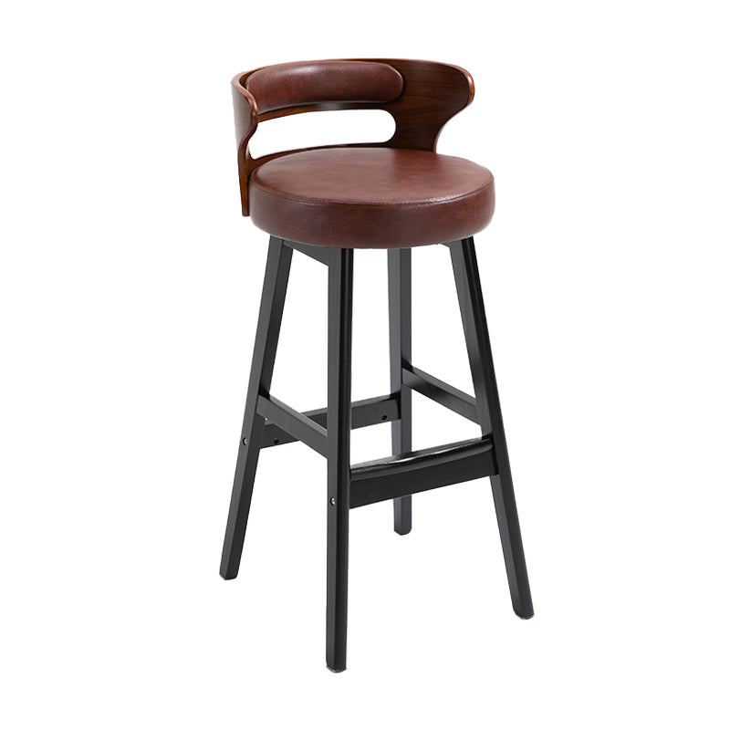 Scandinavian Wood Upholstered Counter Stools Low Back Bar Stools with Round Seat Brown 1 Piece Clearhalo 'Bar Furniture' 'Bar Stools' 'bar_stools' 'furniture_bar_stools' 'Kitchen & Dining Furniture' 'kitchen&dining_furn' 'kitchen' 'kitchen_furn' Furniture' 4422882