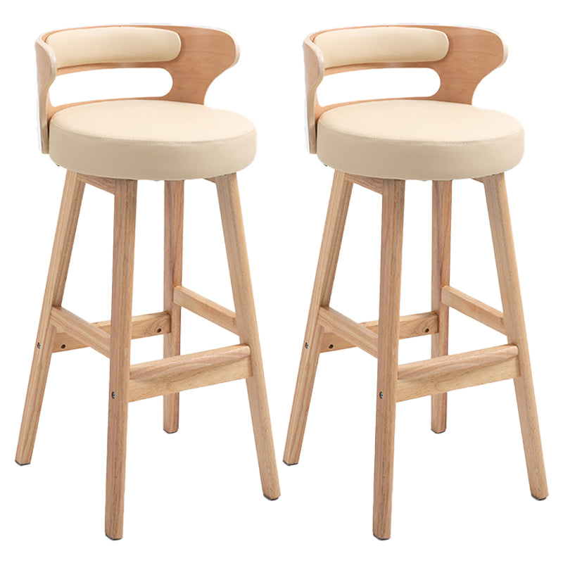 Scandinavian Wood Upholstered Counter Stools Low Back Bar Stools with Round Seat Beige Set of 2 Clearhalo 'Bar Furniture' 'Bar Stools' 'bar_stools' 'furniture_bar_stools' 'Kitchen & Dining Furniture' 'kitchen&dining_furn' 'kitchen' 'kitchen_furn' Furniture' 4422891