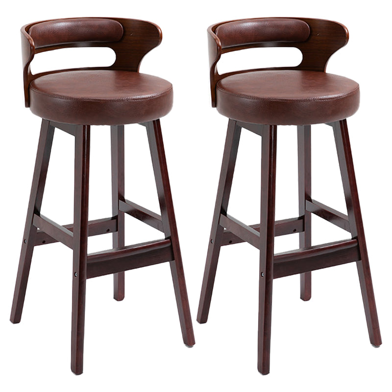 Scandinavian Wood Upholstered Counter Stools Low Back Bar Stools with Round Seat Red Brown Set of 2 Clearhalo 'Bar Furniture' 'Bar Stools' 'bar_stools' 'furniture_bar_stools' 'Kitchen & Dining Furniture' 'kitchen&dining_furn' 'kitchen' 'kitchen_furn' Furniture' 4422893