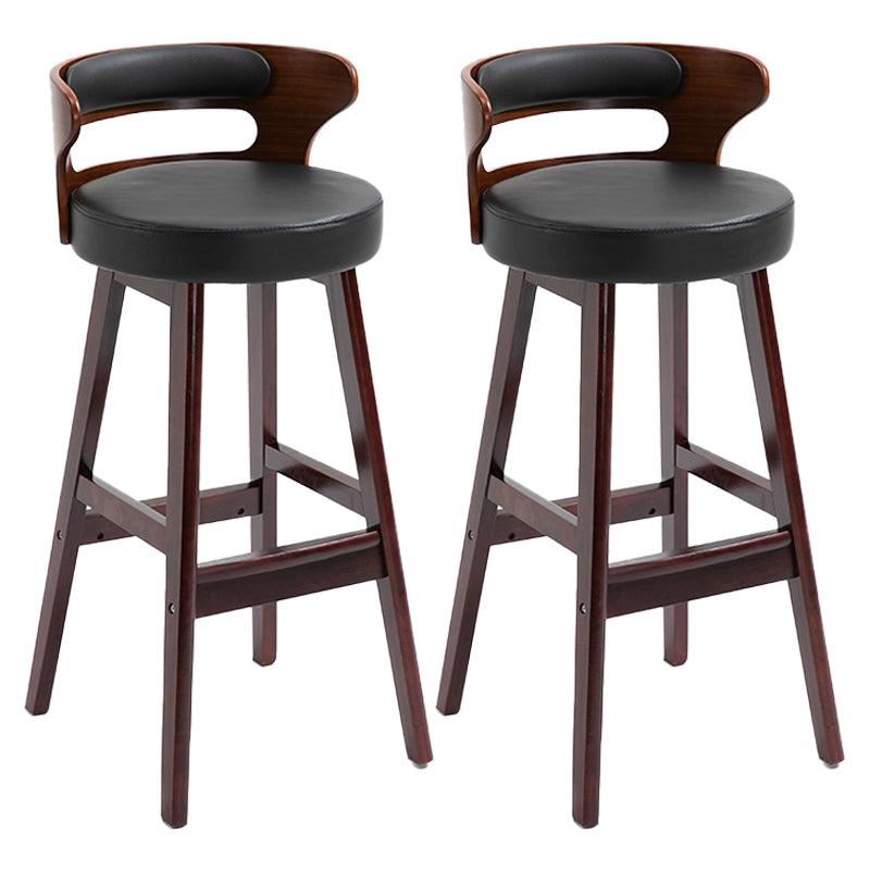 Scandinavian Wood Upholstered Counter Stools Low Back Bar Stools with Round Seat Red-Black Set of 2 Clearhalo 'Bar Furniture' 'Bar Stools' 'bar_stools' 'furniture_bar_stools' 'Kitchen & Dining Furniture' 'kitchen&dining_furn' 'kitchen' 'kitchen_furn' Furniture' 4422894