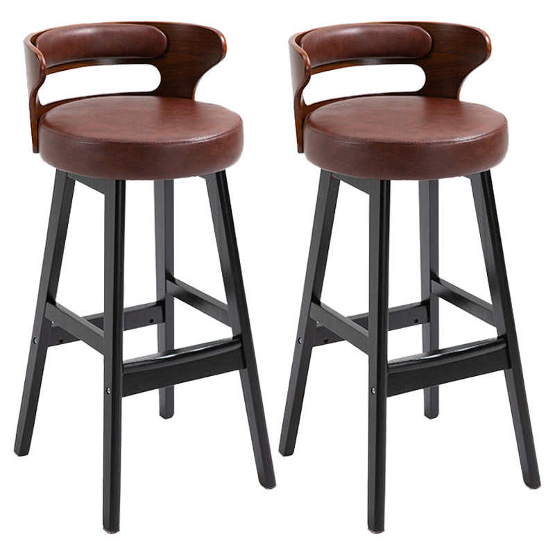 Scandinavian Wood Upholstered Counter Stools Low Back Bar Stools with Round Seat Brown Set of 2 Clearhalo 'Bar Furniture' 'Bar Stools' 'bar_stools' 'furniture_bar_stools' 'Kitchen & Dining Furniture' 'kitchen&dining_furn' 'kitchen' 'kitchen_furn' Furniture' 4422896