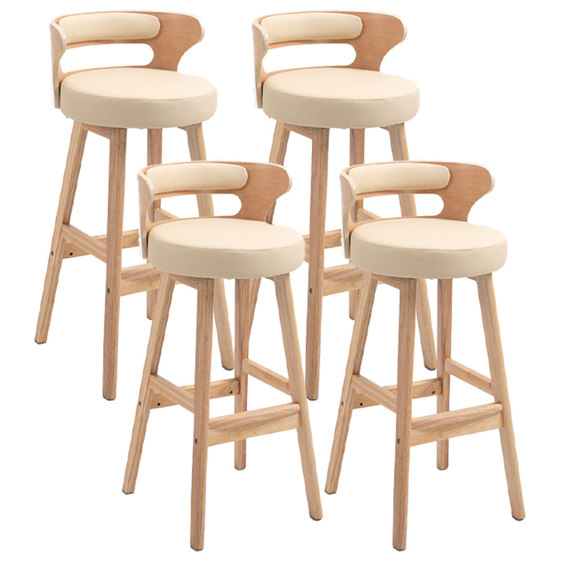 Scandinavian Wood Upholstered Counter Stools Low Back Bar Stools with Round Seat Beige Set of 4 Clearhalo 'Bar Furniture' 'Bar Stools' 'bar_stools' 'furniture_bar_stools' 'Kitchen & Dining Furniture' 'kitchen&dining_furn' 'kitchen' 'kitchen_furn' Furniture' 4422900