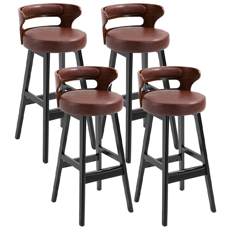 Scandinavian Wood Upholstered Counter Stools Low Back Bar Stools with Round Seat Brown Set of 4 Clearhalo 'Bar Furniture' 'Bar Stools' 'bar_stools' 'furniture_bar_stools' 'Kitchen & Dining Furniture' 'kitchen&dining_furn' 'kitchen' 'kitchen_furn' Furniture' 4422904