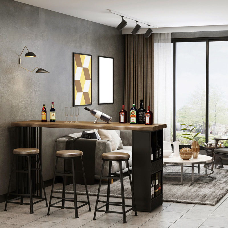 Double Pedestal Modern Hall/Pub Table Specialty Wood Indoor Bistro Bar Table Black Without Chairs Clearhalo 'Bar Furniture' 'Bar Tables' 'bar_tables' 'furn' 'furn_bar_tables' 'Furniture' 'furniture_bar_tables' 'Kitchen & Dining Furniture' 4423020