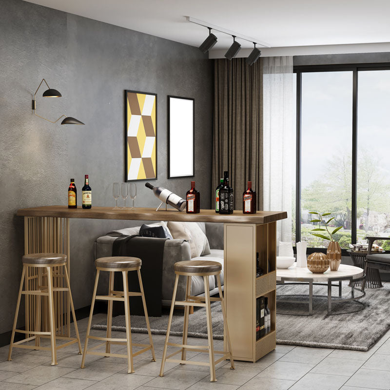 Double Pedestal Modern Hall/Pub Table Specialty Wood Indoor Bistro Bar Table Gold Without Chairs Clearhalo 'Bar Furniture' 'Bar Tables' 'bar_tables' 'furn' 'furn_bar_tables' 'Furniture' 'furniture_bar_tables' 'Kitchen & Dining Furniture' 4423022