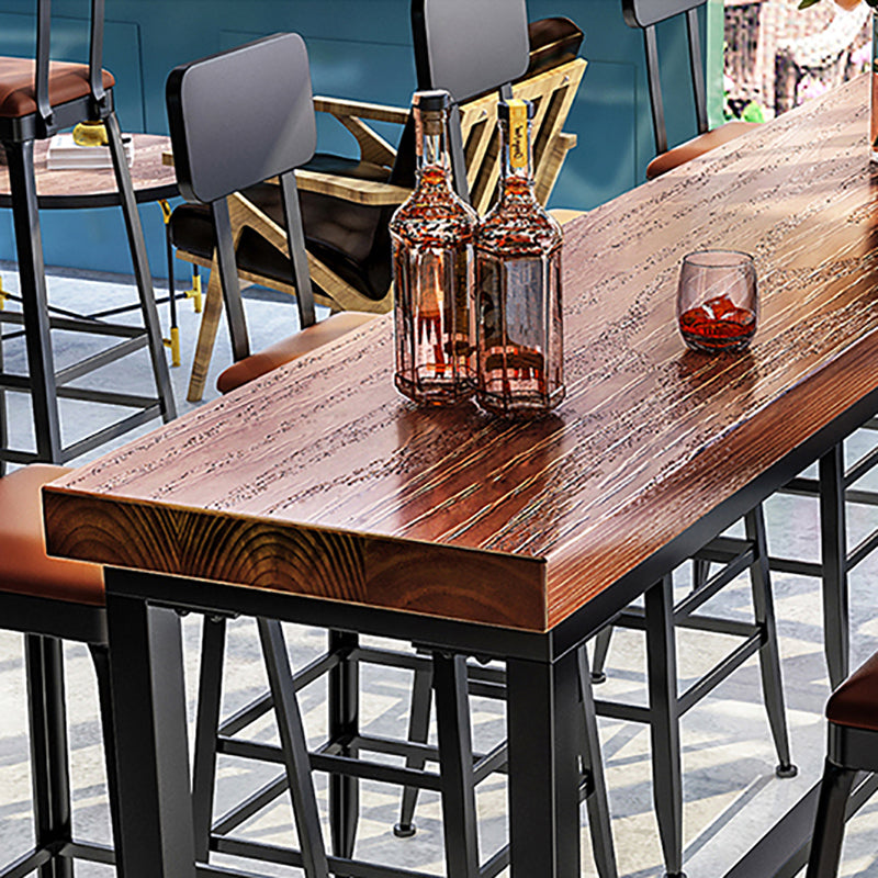 Rectangle Brown Indoor Event and Cocktail Table Trestle Wood Bar Height Pub Table Clearhalo 'Bar Furniture' 'Bar Tables' 'bar_tables' 'furn' 'furn_bar_tables' 'Furniture' 'furniture_bar_tables' 'Kitchen & Dining Furniture' 4423041