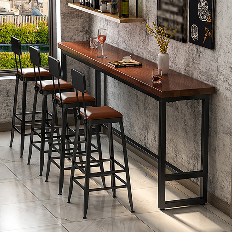 Rectangle Brown Indoor Event and Cocktail Table Trestle Wood Bar Height Pub Table Clearhalo 'Bar Furniture' 'Bar Tables' 'bar_tables' 'furn' 'furn_bar_tables' 'Furniture' 'furniture_bar_tables' 'Kitchen & Dining Furniture' 4423043