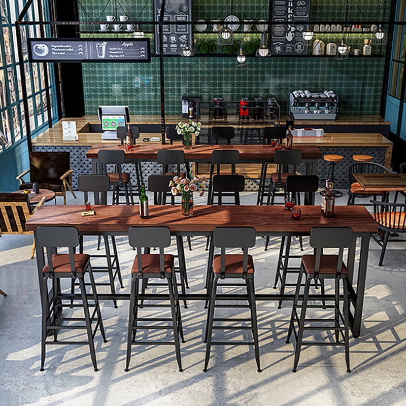 Rectangle Brown Indoor Event and Cocktail Table Trestle Wood Bar Height Pub Table Clearhalo 'Bar Furniture' 'Bar Tables' 'bar_tables' 'furn' 'furn_bar_tables' 'Furniture' 'furniture_bar_tables' 'Kitchen & Dining Furniture' 4423044