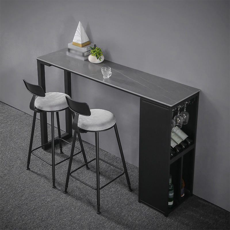 Rectangle Stone Top Counter Table Industrial 42-inch Height Table for Indoor 63"L x 15.7"W x 41.3"H Black Without Chairs Clearhalo 'Bar Furniture' 'Bar Tables' 'bar_tables' 'furn' 'furn_bar_tables' 'Furniture' 'furniture_bar_tables' 'Kitchen & Dining Furniture' 4423064