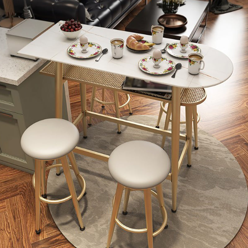 Dining Room Stone Top Counter Table Metal 4 Legs Glam Style Bar Table, Only Table White-Gold Without Chairs Clearhalo 'Bar Furniture' 'Bar Tables' 'bar_tables' 'furn' 'furn_bar_tables' 'Furniture' 'furniture_bar_tables' 'Kitchen & Dining Furniture' 4423082