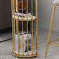 Glam Faux Marble Bistro Table Indoor Iron Double Pedestal Bar Dining Table with 2-Shelf Clearhalo 'Bar Furniture' 'Bar Tables' 'bar_tables' 'furn' 'furn_bar_tables' 'Furniture' 'furniture_bar_tables' 'Kitchen & Dining Furniture' 4423103