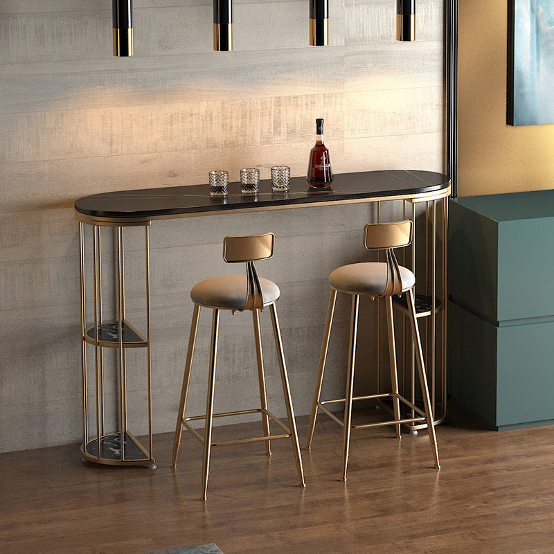 Glam Style Bar Table Stone Oval Top Pub Table with Cabinet for Dining Room 70.9"L x 15.7"W x 41.3"H Black Black Clearhalo 'Bar Furniture' 'Bar Tables' 'bar_tables' 'furn' 'furn_bar_tables' 'Furniture' 'furniture_bar_tables' 'Kitchen & Dining Furniture' 4423150