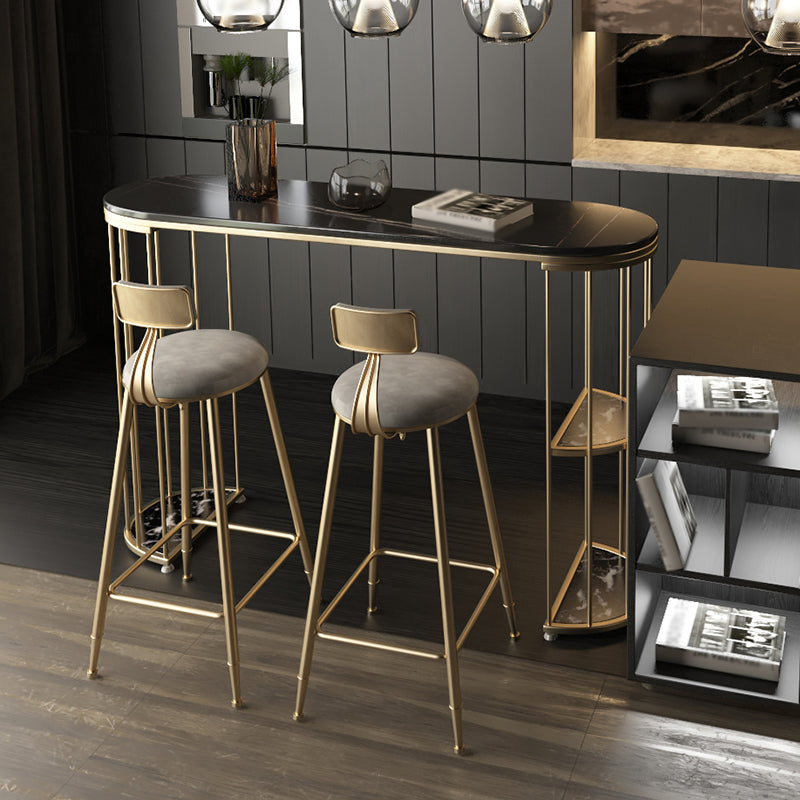 Glam Style Bar Table Stone Oval Top Pub Table with Cabinet for Dining Room 63"L x 15.7"W x 41.3"H Gold Black Clearhalo 'Bar Furniture' 'Bar Tables' 'bar_tables' 'furn' 'furn_bar_tables' 'Furniture' 'furniture_bar_tables' 'Kitchen & Dining Furniture' 4423155
