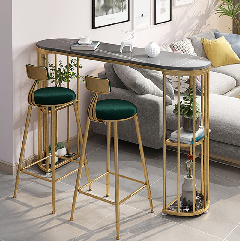 Glam Style Bar Table Stone Oval Top Pub Table with Cabinet for Dining Room Clearhalo 'Bar Furniture' 'Bar Tables' 'bar_tables' 'furn' 'furn_bar_tables' 'Furniture' 'furniture_bar_tables' 'Kitchen & Dining Furniture' 4423164