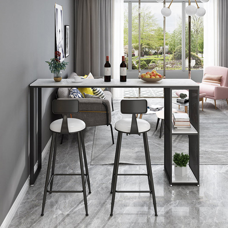 Artificial Marble Top Bar Table 42-inch Height Industrial Bistro Table for Restaurant 63"L x 15.7"W x 41.3"H Black Without Chairs Clearhalo 'Bar Furniture' 'Bar Tables' 'bar_tables' 'furn' 'furn_bar_tables' 'Furniture' 'furniture_bar_tables' 'Kitchen & Dining Furniture' 4423196