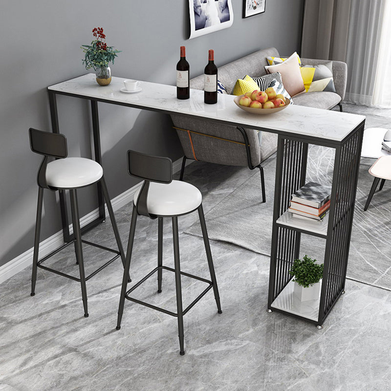 Artificial Marble Top Bar Table 42-inch Height Industrial Bistro Table for Restaurant 55.1"L x 15.7"W x 41.3"H Black Without Chairs Clearhalo 'Bar Furniture' 'Bar Tables' 'bar_tables' 'furn' 'furn_bar_tables' 'Furniture' 'furniture_bar_tables' 'Kitchen & Dining Furniture' 4423197