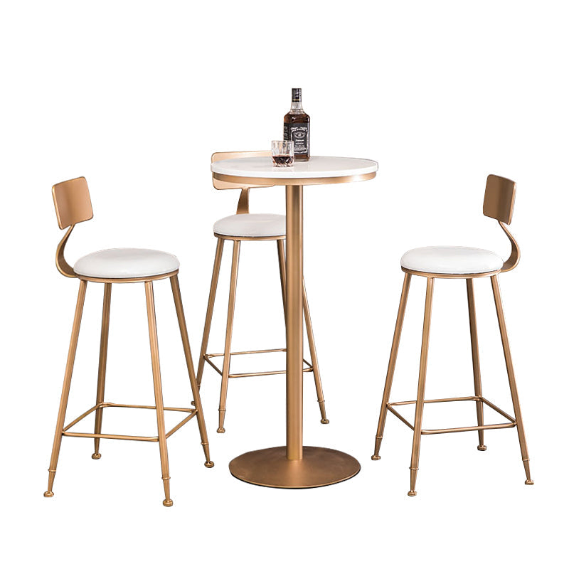 Glam White Faux Marble Pub Bar Table Indoor Iron Bar Dining Table with Single Pedestal Clearhalo 'Bar Furniture' 'Bar Tables' 'bar_tables' 'furn' 'furn_bar_tables' 'Furniture' 'furniture_bar_tables' 'Kitchen & Dining Furniture' 4423217