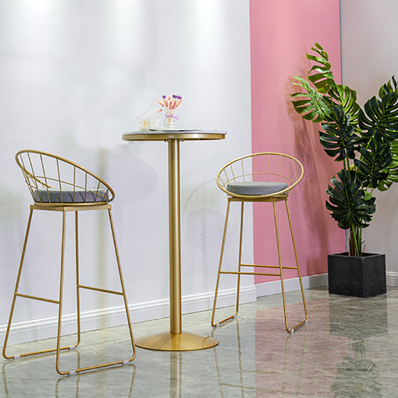 Glam White Faux Marble Pub Bar Table Indoor Iron Bar Dining Table with Single Pedestal Clearhalo 'Bar Furniture' 'Bar Tables' 'bar_tables' 'furn' 'furn_bar_tables' 'Furniture' 'furniture_bar_tables' 'Kitchen & Dining Furniture' 4423219