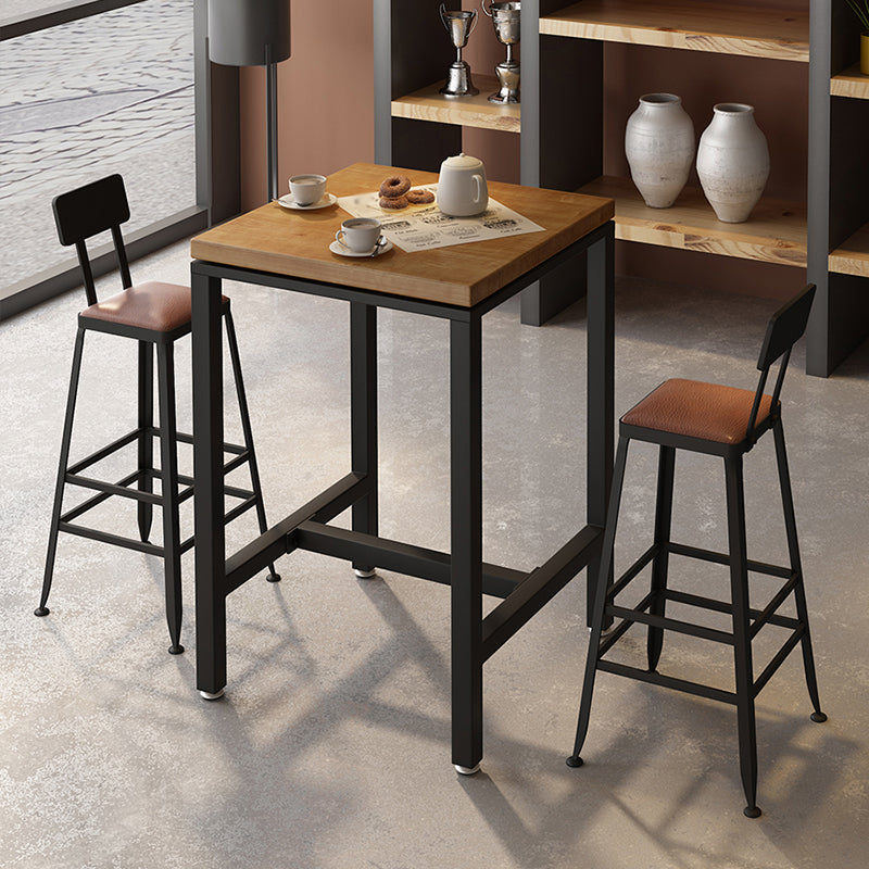 Industrial Wood Indoor Pub Bar Table Black Iron Bar Dining Table with 4-Prong Pedestal 27.6"L x 27.6"W x 41.3"H Without Chairs Clearhalo 'Bar Furniture' 'Bar Tables' 'bar_tables' 'furn' 'furn_bar_tables' 'Furniture' 'furniture_bar_tables' 'Kitchen & Dining Furniture' 4423227