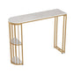 Glam White Faux Marble Pub Bar Table Gold Iron Double Pedestal Bar Dining Table with Shelf Clearhalo 'Bar Furniture' 'Bar Tables' 'bar_tables' 'furn' 'furn_bar_tables' 'Furniture' 'furniture_bar_tables' 'Kitchen & Dining Furniture' 4423243