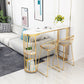 Glam White Faux Marble Pub Bar Table Gold Iron Double Pedestal Bar Dining Table with Shelf Clearhalo 'Bar Furniture' 'Bar Tables' 'bar_tables' 'furn' 'furn_bar_tables' 'Furniture' 'furniture_bar_tables' 'Kitchen & Dining Furniture' 4423249
