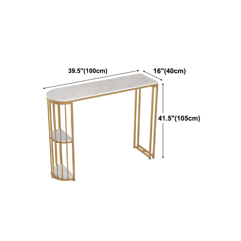 Glam White Faux Marble Pub Bar Table Gold Iron Double Pedestal Bar Dining Table with Shelf Clearhalo 'Bar Furniture' 'Bar Tables' 'bar_tables' 'furn' 'furn_bar_tables' 'Furniture' 'furniture_bar_tables' 'Kitchen & Dining Furniture' 4423252