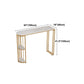 Glam White Faux Marble Pub Bar Table Gold Iron Double Pedestal Bar Dining Table with Shelf Clearhalo 'Bar Furniture' 'Bar Tables' 'bar_tables' 'furn' 'furn_bar_tables' 'Furniture' 'furniture_bar_tables' 'Kitchen & Dining Furniture' 4423255