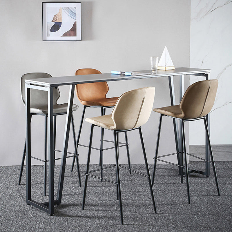 Industrial Grey Stone Pub Bar Table Indoor Iron Bar Dining Table with Double Pedestal Clearhalo 'Bar Furniture' 'Bar Tables' 'bar_tables' 'furn' 'furn_bar_tables' 'Furniture' 'furniture_bar_tables' 'Kitchen & Dining Furniture' 4423258