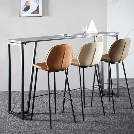 Industrial Grey Stone Pub Bar Table Indoor Iron Bar Dining Table with Double Pedestal Clearhalo 'Bar Furniture' 'Bar Tables' 'bar_tables' 'furn' 'furn_bar_tables' 'Furniture' 'furniture_bar_tables' 'Kitchen & Dining Furniture' 4423259