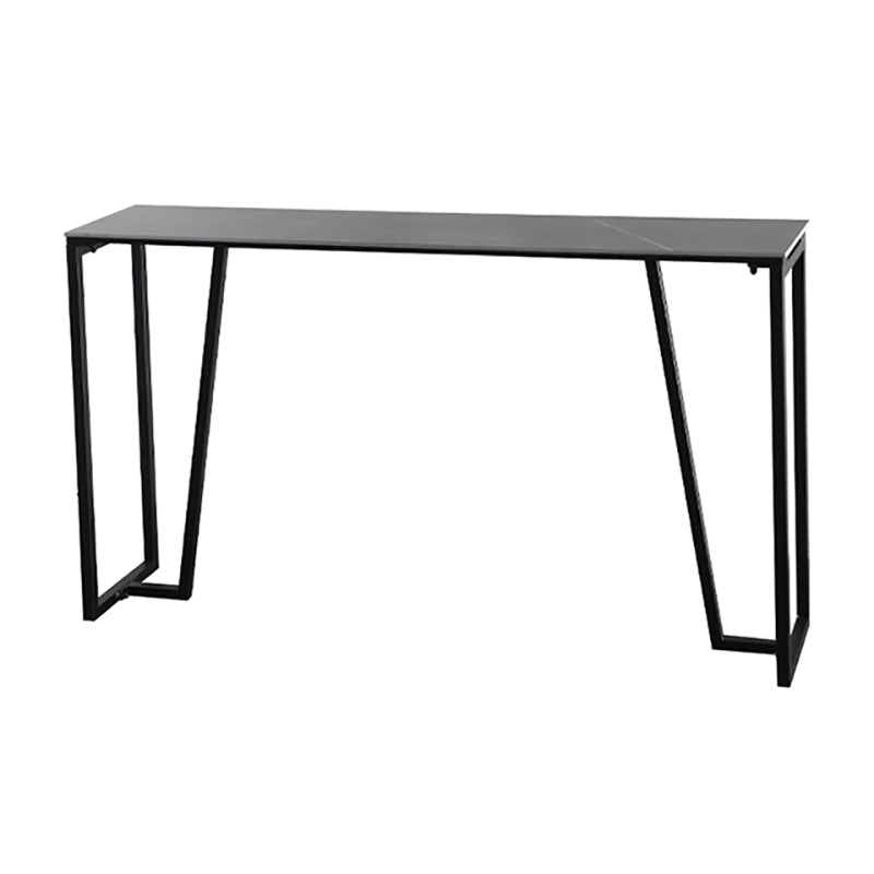 Industrial Grey Stone Pub Bar Table Indoor Iron Bar Dining Table with Double Pedestal Without Chairs Clearhalo 'Bar Furniture' 'Bar Tables' 'bar_tables' 'furn' 'furn_bar_tables' 'Furniture' 'furniture_bar_tables' 'Kitchen & Dining Furniture' 4423260