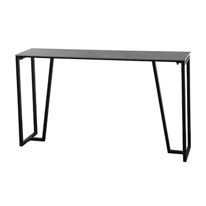 Industrial Grey Stone Pub Bar Table Indoor Iron Bar Dining Table with Double Pedestal Without Chairs Clearhalo 'Bar Furniture' 'Bar Tables' 'bar_tables' 'furn' 'furn_bar_tables' 'Furniture' 'furniture_bar_tables' 'Kitchen & Dining Furniture' 4423260