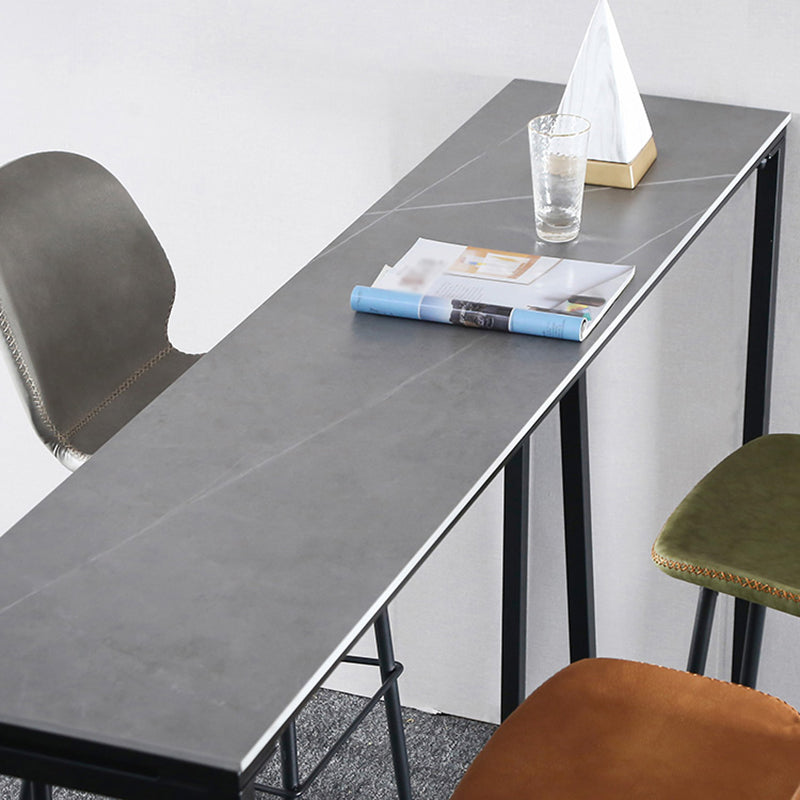 Industrial Grey Stone Pub Bar Table Indoor Iron Bar Dining Table with Double Pedestal Clearhalo 'Bar Furniture' 'Bar Tables' 'bar_tables' 'furn' 'furn_bar_tables' 'Furniture' 'furniture_bar_tables' 'Kitchen & Dining Furniture' 4423261