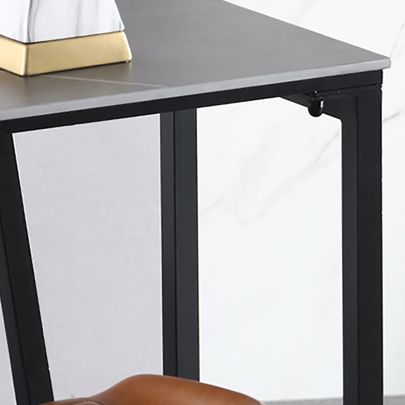 Industrial Grey Stone Pub Bar Table Indoor Iron Bar Dining Table with Double Pedestal Clearhalo 'Bar Furniture' 'Bar Tables' 'bar_tables' 'furn' 'furn_bar_tables' 'Furniture' 'furniture_bar_tables' 'Kitchen & Dining Furniture' 4423263