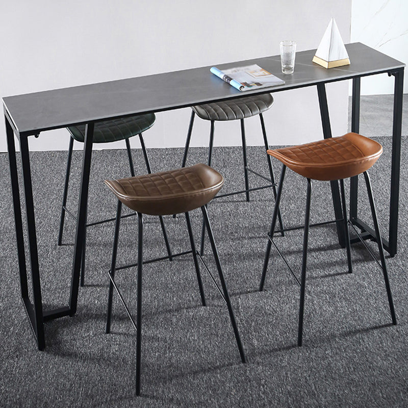 Industrial Grey Stone Pub Bar Table Indoor Iron Bar Dining Table with Double Pedestal Clearhalo 'Bar Furniture' 'Bar Tables' 'bar_tables' 'furn' 'furn_bar_tables' 'Furniture' 'furniture_bar_tables' 'Kitchen & Dining Furniture' 4423265