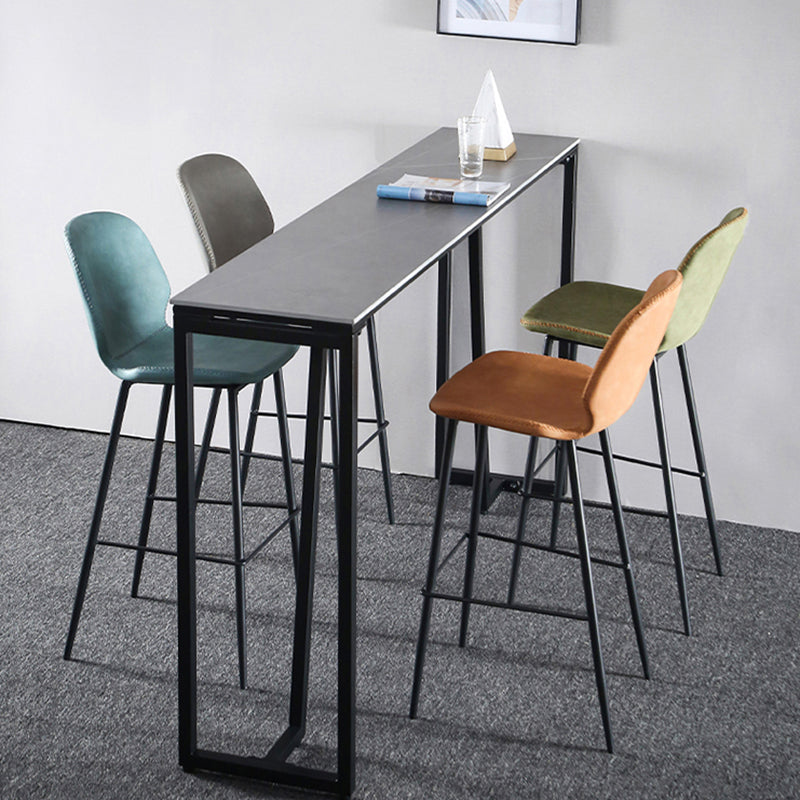 Industrial Grey Stone Pub Bar Table Indoor Iron Bar Dining Table with Double Pedestal Clearhalo 'Bar Furniture' 'Bar Tables' 'bar_tables' 'furn' 'furn_bar_tables' 'Furniture' 'furniture_bar_tables' 'Kitchen & Dining Furniture' 4423266