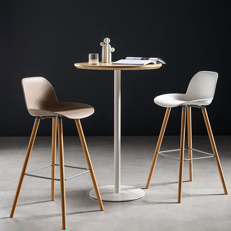 Industrial Round Wood Indoor Pub Bar Table Steel Single Pedestal Bar Dining Table 23.6"L x 23.6"W x 41.3"H White Natural Clearhalo 'Bar Furniture' 'Bar Tables' 'bar_tables' 'furn' 'furn_bar_tables' 'Furniture' 'furniture_bar_tables' 'Kitchen & Dining Furniture' 4423276