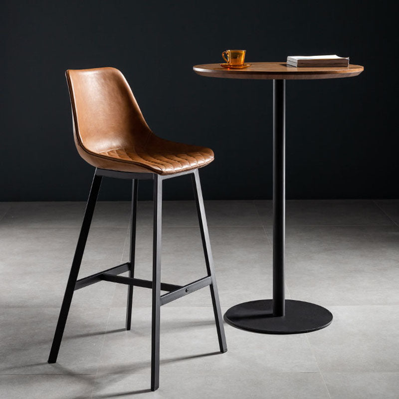 Industrial Round Wood Indoor Pub Bar Table Steel Single Pedestal Bar Dining Table 23.6"L x 23.6"W x 41.3"H Black Walnut Clearhalo 'Bar Furniture' 'Bar Tables' 'bar_tables' 'furn' 'furn_bar_tables' 'Furniture' 'furniture_bar_tables' 'Kitchen & Dining Furniture' 4423280