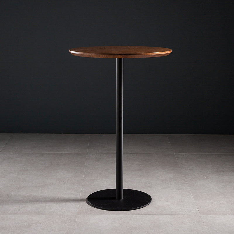 Industrial Round Wood Indoor Pub Bar Table Steel Single Pedestal Bar Dining Table Black Walnut Clearhalo 'Bar Furniture' 'Bar Tables' 'bar_tables' 'furn' 'furn_bar_tables' 'Furniture' 'furniture_bar_tables' 'Kitchen & Dining Furniture' 4423281