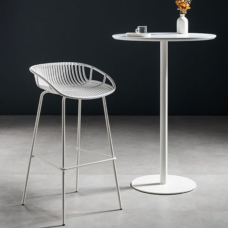 Industrial Round Wood Indoor Pub Bar Table Steel Single Pedestal Bar Dining Table 27.6"L x 27.6"W x 41.3"H White White Clearhalo 'Bar Furniture' 'Bar Tables' 'bar_tables' 'furn' 'furn_bar_tables' 'Furniture' 'furniture_bar_tables' 'Kitchen & Dining Furniture' 4423283