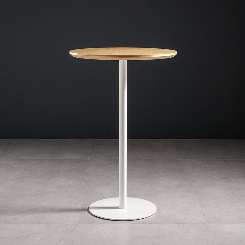 Industrial Round Wood Indoor Pub Bar Table Steel Single Pedestal Bar Dining Table White Natural Clearhalo 'Bar Furniture' 'Bar Tables' 'bar_tables' 'furn' 'furn_bar_tables' 'Furniture' 'furniture_bar_tables' 'Kitchen & Dining Furniture' 4423288