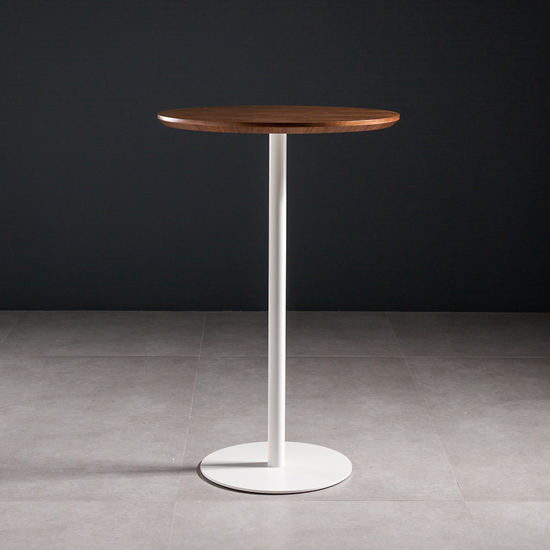 Industrial Round Wood Indoor Pub Bar Table Steel Single Pedestal Bar Dining Table White Walnut Clearhalo 'Bar Furniture' 'Bar Tables' 'bar_tables' 'furn' 'furn_bar_tables' 'Furniture' 'furniture_bar_tables' 'Kitchen & Dining Furniture' 4423290