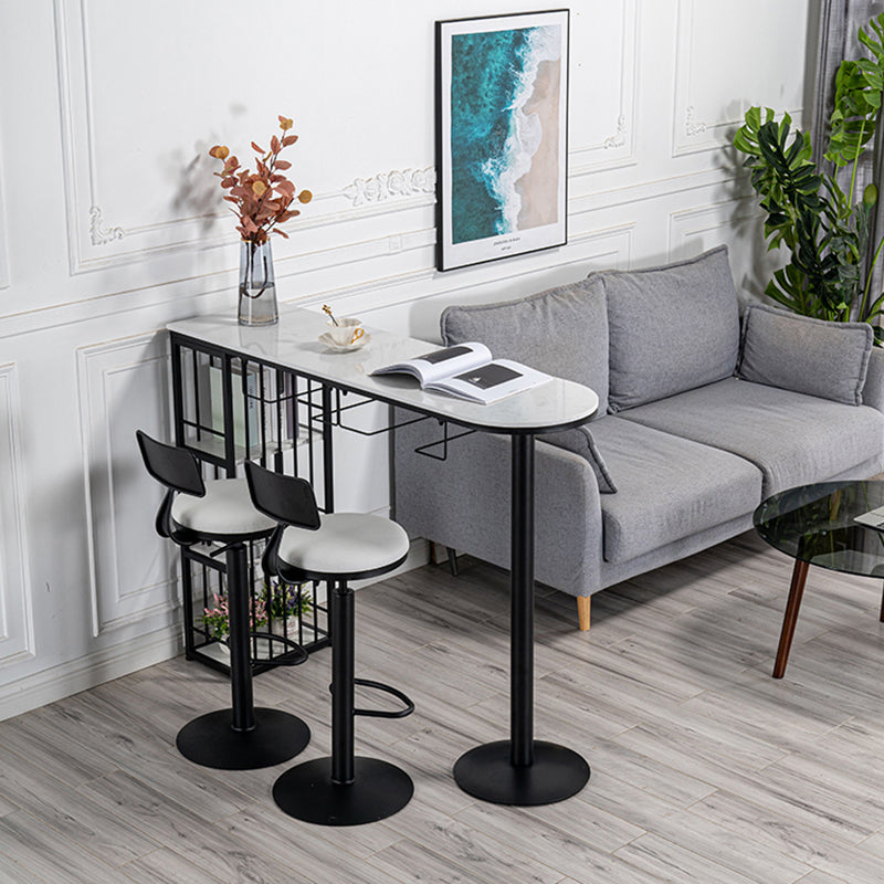 Glam Faux Marble Bistro Table Indoor Iron Double Pedestal Bar Dining Table with 3-Shelf 78.7"L x 15.7"W x 41.3"H Black Without Chairs Clearhalo 'Bar Furniture' 'Bar Tables' 'bar_tables' 'furn' 'furn_bar_tables' 'Furniture' 'furniture_bar_tables' 'Kitchen & Dining Furniture' 4423299